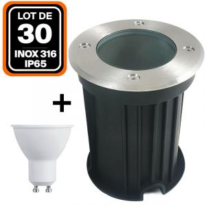 Europalamp Lot de 30 Spot Encastrable de Sol Rond Inox 316 Extérieur IP65 + Ampoule GU10 7W Blanc Froid 6000K