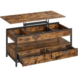 Table basse avec plateau relevable effet bois marron rustique