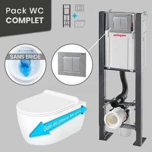 Pack WC Bâti universel Wirquin Pro + Cuvette COMPACT sans bride 49 cm + Plaque blanche