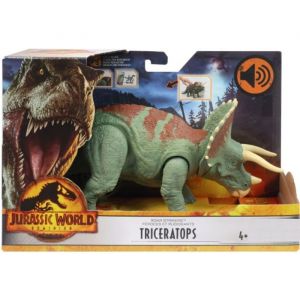 Dinosaure vert et brun : triceratops 29 cm - articul&eacute; et sonore - jurassic world - dino attaque - animaux pr&eacute;historique