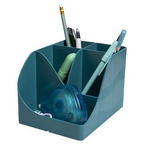 Exacompta Réf. 69534D - 1 Pot à crayons Pen Wave Skandi Bleu Pacifique - 5 compartiments - 4 compartiments hauts pour les grands ustensibles et 1 compartiment bas pour les petits ustensiles