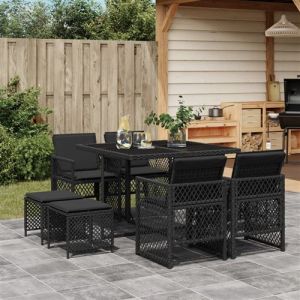 VidaXL Ensemble à manger de jardin 9pcs coussins noir résine tressée, ensemble à manger d'extérieur, meuble à manger de jardin, table et chaises de jardin