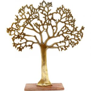 Jardindeco Arbre décoratif en aluminium doré et bois de manguier Arbre de vie Taille 3