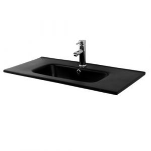 ML-Design Lavabo en Céramique Noir Mat 81x16,5x46 cm, Rectangulaire, Vasque à Poser