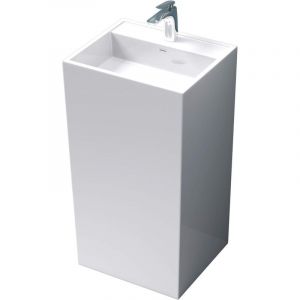 Mai & Mai lave main évier vasque 42x50x90cm en résine de synthèse blanc rectangulaire avec perçage pour robinet lavabo avec trop-plein à poser au sol Col34