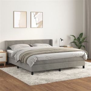 VidaXL Sommier à Lattes de Lit et Matelas, Lit Rembourré, Lit Double, Lit Adulte de Chambre à Coucher Intérieur, Moderne, Gris Clair 180x200cm Velours 3130853