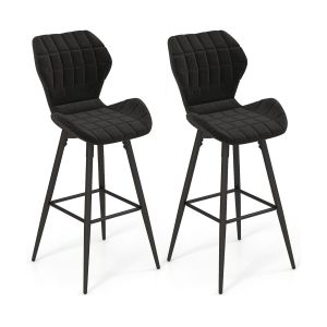 Coast Set of 2 Barstools 51x48x104 cm Black - Sièges de comptoir rembourrés avec dossier, repose-pieds et structure en métal