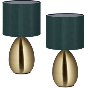 Relaxdays Reladays Lampe de chevet, lot de 2, câble avec interrupteur, douille E14, h x d : 33,5 x 18 cm, doré et vert