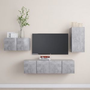 Image de VidaXL Ensemble de meuble TV 4 pcs Gris b?ton Agglom?r?