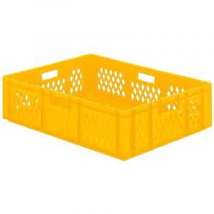 Certeo Bac gerbable normes Europe à parois ajourées et fond plein - L x l x h 800 x 600 x 210 mm - jaune, lot de 2 - Coloris: Jaune