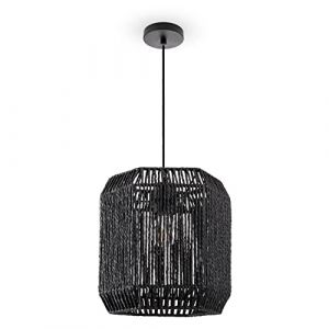 Paco Home Suspension Table À Manger Papier Boho Lampe Suspendue Lampe E27 Rotin Lampe à suspension - Noir, Noir (Ø24cm)