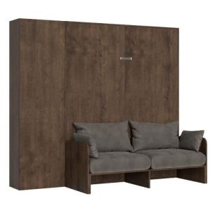 Armoire lit 140x190 cm avec canapé et colonne de rangement bois noyer Kanto-Couleur Microfibre 41