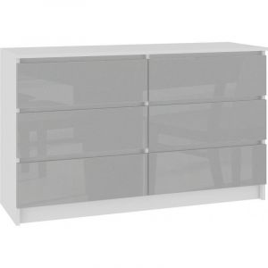 Image de Cupid Commode Contemporaine Chambre + Salon + Bureau 140x77x40 Cm 6 Tiroirs Coulissants Dressing Chiffonier Moderne Blanc/gris Clair Laqué