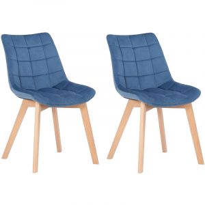 CLP Lot de 2 Chaises de Salle à Manger Passaic en Velours Piètement en Bois de hêtre, Bleu