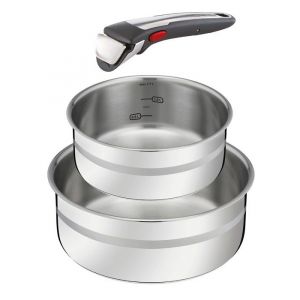 Tefal L977S3 Jamie Oliver Ingenio G6 Lot de 3 casseroles | Passe au four jusqu'à 250 °C sans poignée | Signal thermique | Sans PFOA | Convient pour tous les feux dont induction | Acier inoxydable