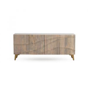 Buffet 4 portes patin&eacute; blanc en bois de manguier