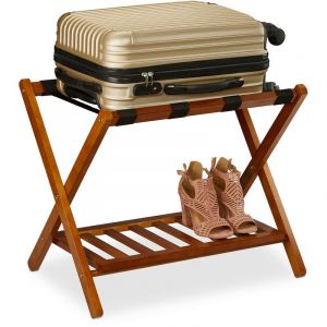 Relaxdays Porte-valise pliant, bois, H x L x P : 54,5 x 66 x 44,5 cm, 2 étagères, repose bagages hôtel, nature