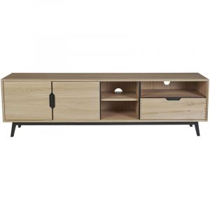 Hellin Meuble TV bas nordique en bois 3 portes 3 niches