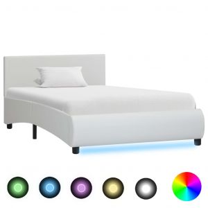 VidaXL Cadre de Lit avec LED Blanc Similicuir 90x200 cm - Blanc