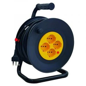 Electraline Enrouleur de câble 4 prises diy Schuko/Bypass 3X1,5 50 m