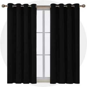 Deconovo Lot de 2 Rideaux Occultants a Oeillets Noir Isolant avec Oeillet pour D&eacute;coration Maison Chambre Solide 132x114cm
