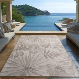 Carpetsale24 Tapis dext&eacute;rieur 280x370 cm Beige Design de feuilles de palmier id&eacute;al pour la cuisine le balcon la terrasse