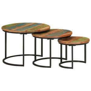 VidaXL Tables gigognes 3 pcs bois massif de r&eacute;cup&eacute;ration