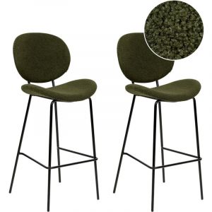 Beliani Lot de 2 Chaises de Bar Rembourrées Sans Accoudoirs en Polyester Vert Foncé Luana