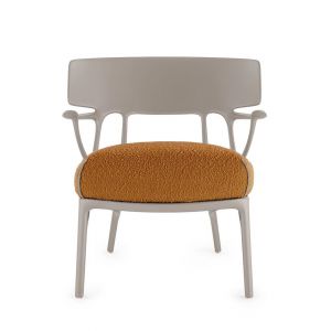 Kartell Fauteuil A.I. LOUNGE (Gris / Orange - Tissu Riccio Boucl&eacute; et technopolym&egrave;re thermoplastique recycl&eacute; soft touch)