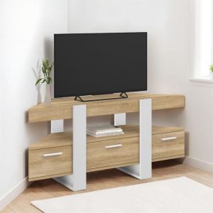 Idmarket Meuble Tv 110 Cm D'angle Phoenix Avec Tiroir Bois Et Blanc