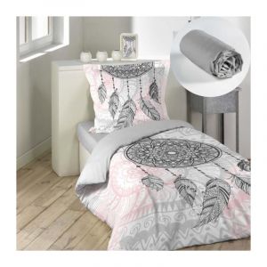 Pack parure de couette enfant 140x200 cm Namaste + drap housse 90x190 Gris