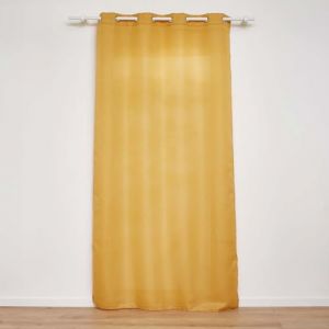 Douceur d'intérieur, Rideau à Oeillets (140 x 280 cm) Zeline Jaune, Polyester Uni et Fils Métallisés