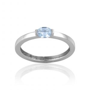 Cleor Solitaire en Or 375/1000 Blanc et Topaze Bleue