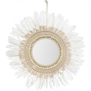 Miroir Mural D&eacute;co "Pl es" 50cm Blanc & Or Prix