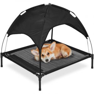 Image de Relaxdays Lit sur&eacute;lev&eacute; pour chiens, matelas pour chien jusqu'&agrave; 35 kg, hlp : 88x90x81 cm, transat ext&eacute;rieur, jardin, noir