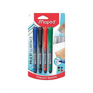 Maped Custom - Marqueur permanent fin Noir/Bleu/Rouge/Vert x4 - Pointe fine 2mm - Multi surface