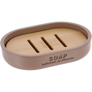 Tendance Porte-savon en r&eacute;sine Cappuccino et Bambou