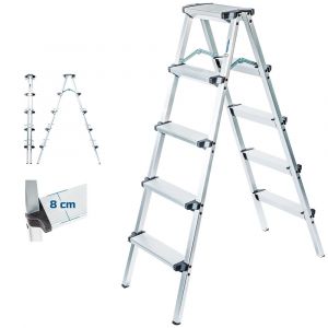 Escabeau marche pied 5 marches HOMILIX5, petit escabeau pliable, aluminium, design compact