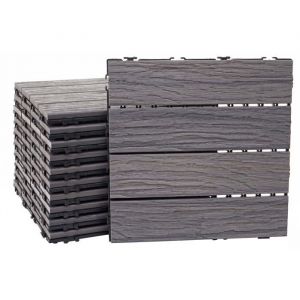 Décoshop26 Dalles de terrasse x11 aspect bois en wpc 30x30cm clipsable 1m² balcon jardin extérieur marron vieilli 040005427