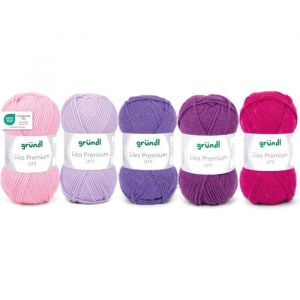 Grund 5 pelotes de laine - Rose, lilas, fuchsia, violet et pourpre - 100% acrylique l - Lisa Premium