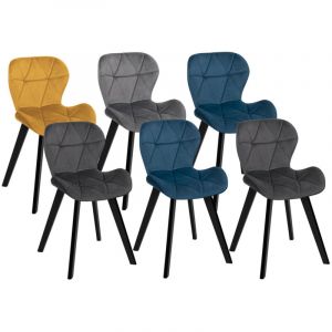 Idmarket Lot de 6 chaises ROBINE en velours mix color bleu x2, gris foncé x2, gris clair et jaune