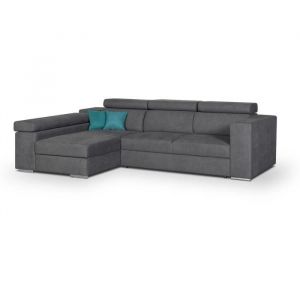 Image de Canapé d'angle gauc 4 places convertible + coffre + 2 coussins déco Tissu gris L 274 x P 180 x H 81 cm DENVER