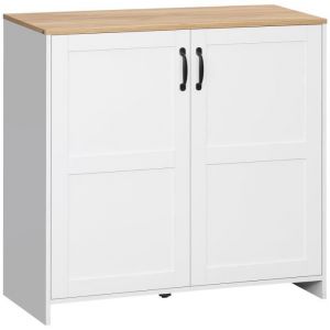 Homcom Buffet 2 portes 2 &eacute;tag&egrave;res r&eacute;glables panneaux particules blanc aspect bois clair 90x39x88cm Blanc