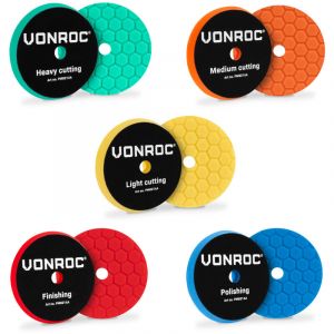 VONROC Disques de polissage - &Oslash; 125mm - Disques de polissage - Jeu complet de 5 pi&egrave;ces correction, restauration de la brillance et finition