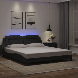 VidaXL Cadre de Lit avec Lumières LED, Lit Rembourré avec Coussin, Lit Double, Lit Adulte Chambre, Moderne, Noir 180x200 cm Similicuir