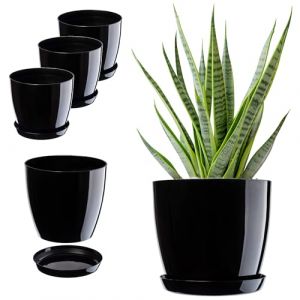 KADAX Lot de 3 pots de fleurs avec soucoupe, bac à fleurs rond en plastique pour l'intérieur et plantes d'intérieur