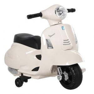 Homcom Moto Électrique VESPA pour Enfants 18-36 Mois 3 km/h Lumière LED Son Plastique Métal Blanc 665 x 38 x 52 cm