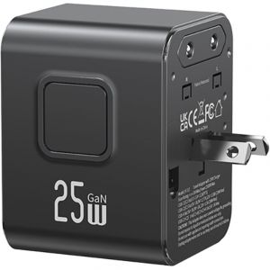 Chargeur Secteur 2 USB-A / USB-C 25W Compatible AU / UK / US / EU / CHINE Usams Noir