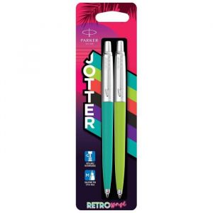 Image de Parker Jotter Originals 2 Stylos bille, Collection Retrowave, Bleu des Caraïbes et Vert pomme, recharge bleue pointe moyenne