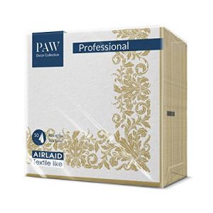 PAW Serviette de Table Papier - Airlaid (40 x 40 cm) I Ornement Classique, Or, Cadre I Décoration Anniversair, Mariage, Bapteme Garcon et Fille I Structure en Tissu I Color: Golden ornament